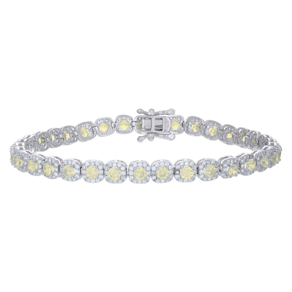 925 Sterling SilverYellow Wht Cubic-Zirconia Link Bracelet Size 7 Inches